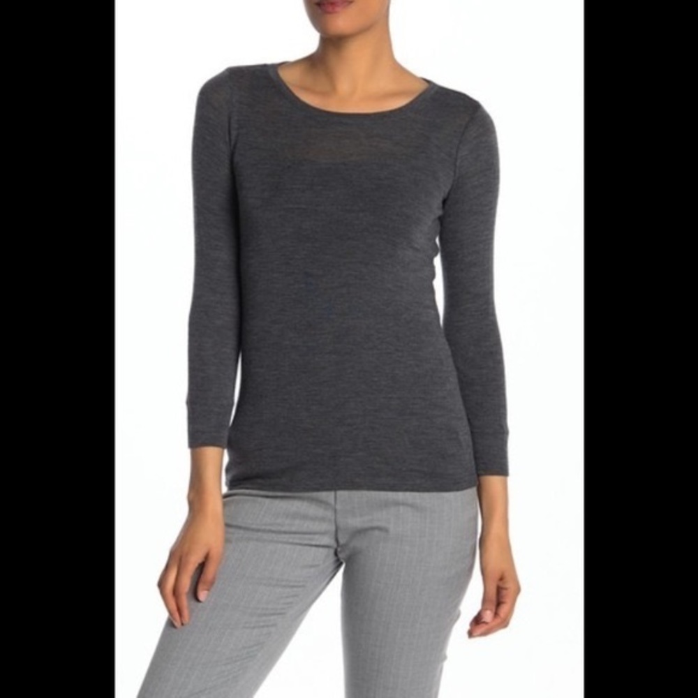 Vince Three-Quarter Sleeve Wool Top / S / Obsidian